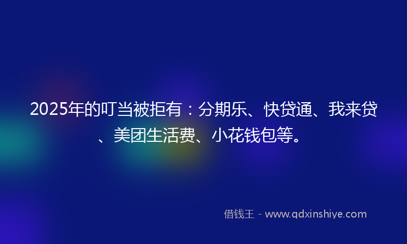 2025年的叮当被拒有：分期乐、快贷通、我来贷、美团生活费、小花钱包等。