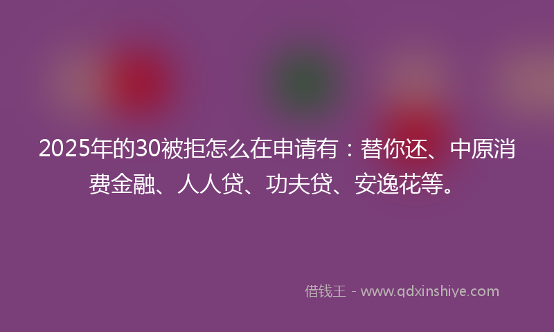 2025年的30被拒怎么在申请有：替你还、中原消费金融、人人贷、功夫贷、安逸花等。
