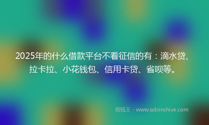 2025年的什么借款平台不看征信的有：滴水贷、拉卡拉、小花钱包、信用卡贷、省呗等。