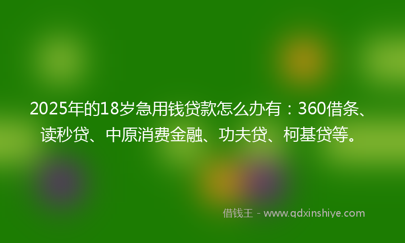 2025年的18岁急用钱贷款怎么办有：360借条、读秒贷、中原消费金融、功夫贷、柯基贷等。