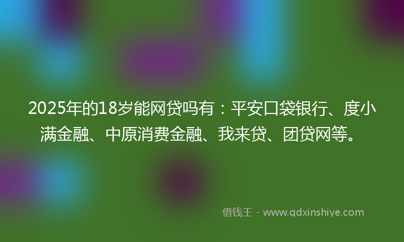 2025年的18岁能网贷吗有：平安口袋银行、度小满金融、中原消费金融、我来贷、团贷网等。