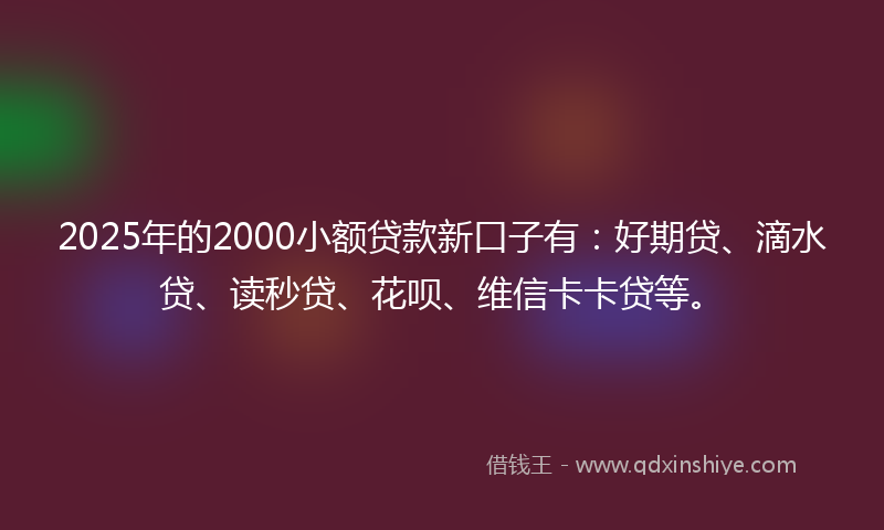 2025年的2000小额贷款新口子有：好期贷、滴水贷、读秒贷、花呗、维信卡卡贷等。