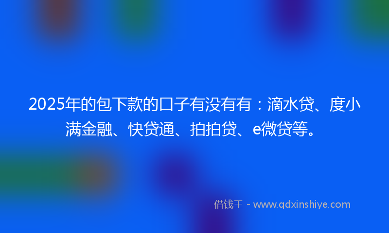 2025年的包下款的口子有没有有：滴水贷、度小满金融、快贷通、拍拍贷、e微贷等。