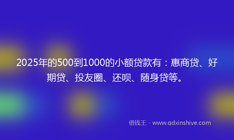 2025年的500到1000的小额贷款有：惠商贷、好期贷、投友圈、还呗、随身贷等。