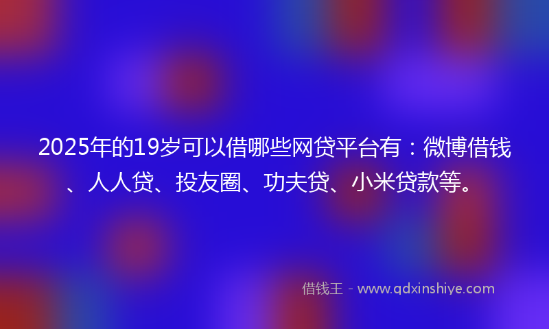 2025年的19岁可以借哪些网贷平台有：微博借钱、人人贷、投友圈、功夫贷、小米贷款等。