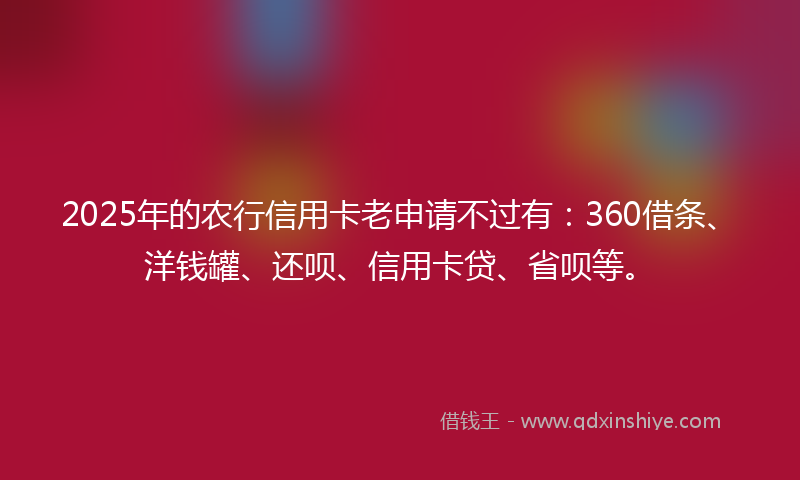 2025年的农行信用卡老申请不过有：360借条、洋钱罐、还呗、信用卡贷、省呗等。