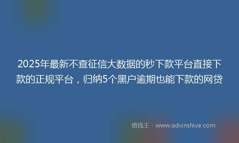 2025年最新不查征信大数据的秒下款平台直接下款的正规平台，归纳5个黑户逾期也能下款的网贷