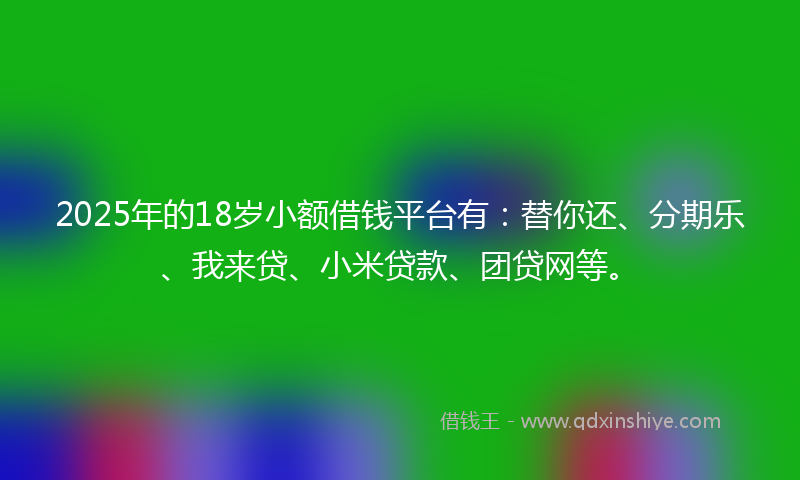 2025年的18岁小额借钱平台有：替你还、分期乐、我来贷、小米贷款、团贷网等。