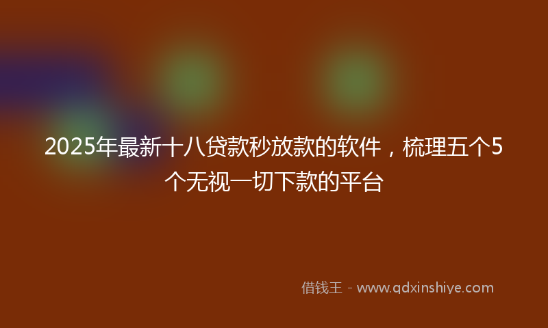 2025年最新十八贷款秒放款的软件，梳理五个5个无视一切下款的平台