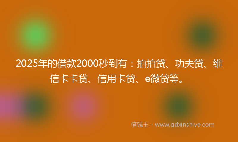 2025年的借款2000秒到有：拍拍贷、功夫贷、维信卡卡贷、信用卡贷、e微贷等。