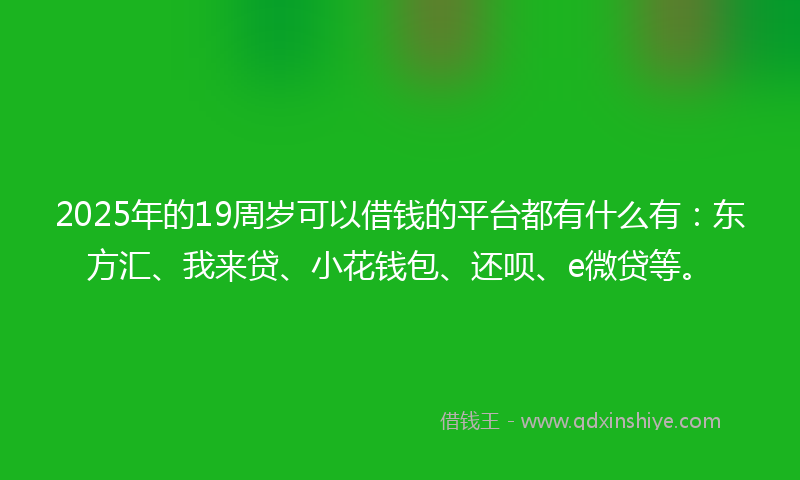 2025年的19周岁可以借钱的平台都有什么有：东方汇、我来贷、小花钱包、还呗、e微贷等。