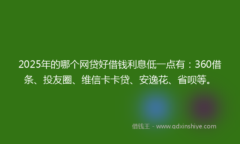 2025年的哪个网贷好借钱利息低一点有：360借条、投友圈、维信卡卡贷、安逸花、省呗等。