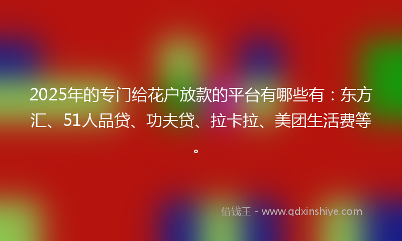2025年的专门给花户放款的平台有哪些有：东方汇、51人品贷、功夫贷、拉卡拉、美团生活费等。