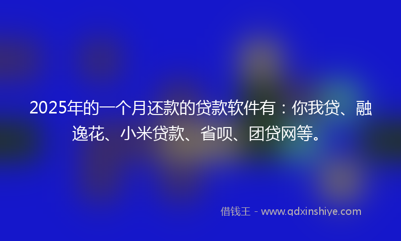 2025年的一个月还款的贷款软件有：你我贷、融逸花、小米贷款、省呗、团贷网等。