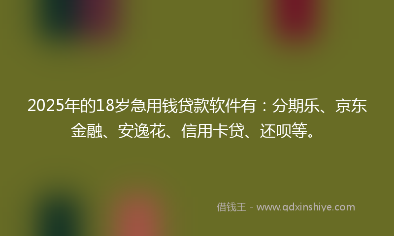 2025年的18岁急用钱贷款软件有：分期乐、京东金融、安逸花、信用卡贷、还呗等。