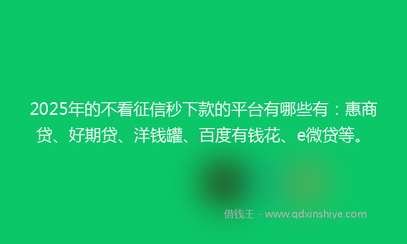 2025年的不看征信秒下款的平台有哪些有：惠商贷、好期贷、洋钱罐、百度有钱花、e微贷等。