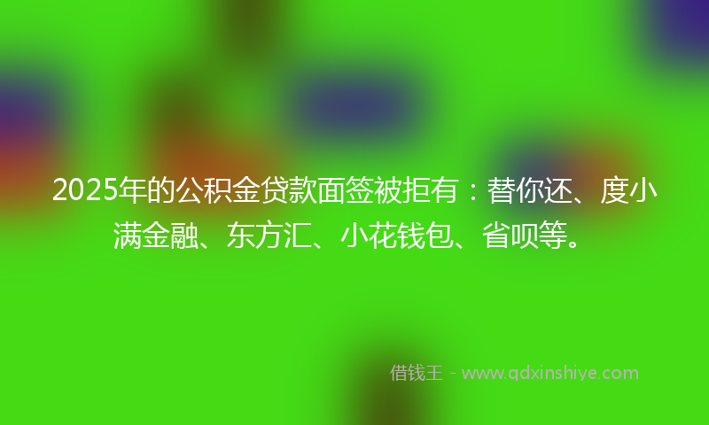 2025年的公积金贷款面签被拒有：替你还、度小满金融、东方汇、小花钱包、省呗等。
