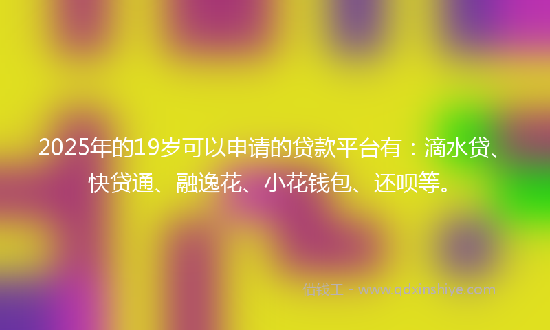 2025年的19岁可以申请的贷款平台有：滴水贷、快贷通、融逸花、小花钱包、还呗等。
