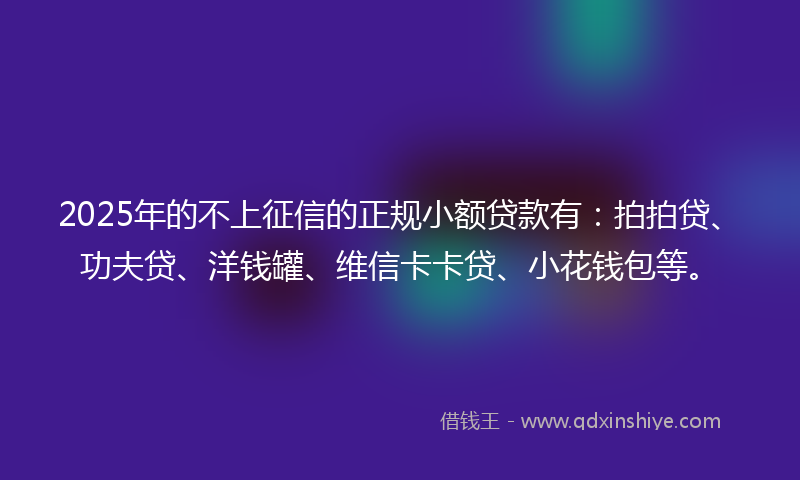 2025年的不上征信的正规小额贷款有：拍拍贷、功夫贷、洋钱罐、维信卡卡贷、小花钱包等。