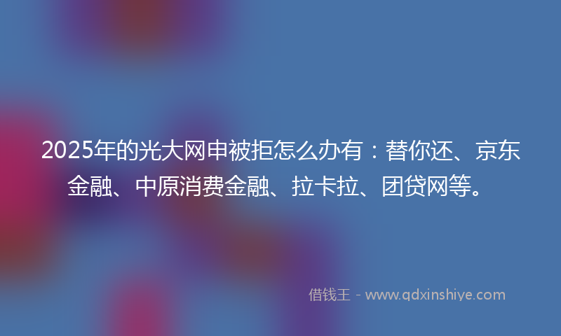 2025年的光大网申被拒怎么办有：替你还、京东金融、中原消费金融、拉卡拉、团贷网等。