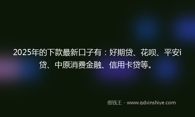 2025年的下款最新口子有：好期贷、花呗、平安i贷、中原消费金融、信用卡贷等。