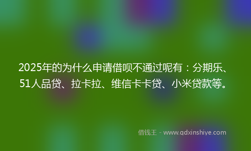 2025年的为什么申请借呗不通过呢有：分期乐、51人品贷、拉卡拉、维信卡卡贷、小米贷款等。