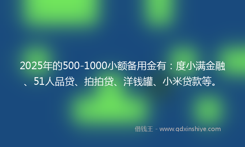 2025年的500-1000小额备用金有：度小满金融、51人品贷、拍拍贷、洋钱罐、小米贷款等。