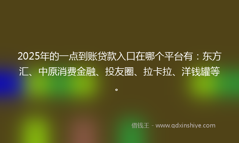 2025年的一点到账贷款入口在哪个平台有：东方汇、中原消费金融、投友圈、拉卡拉、洋钱罐等。
