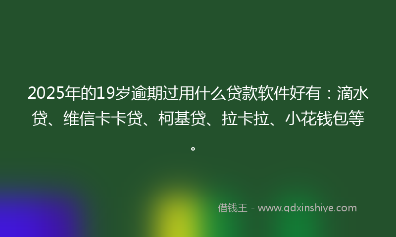 2025年的19岁逾期过用什么贷款软件好有：滴水贷、维信卡卡贷、柯基贷、拉卡拉、小花钱包等。