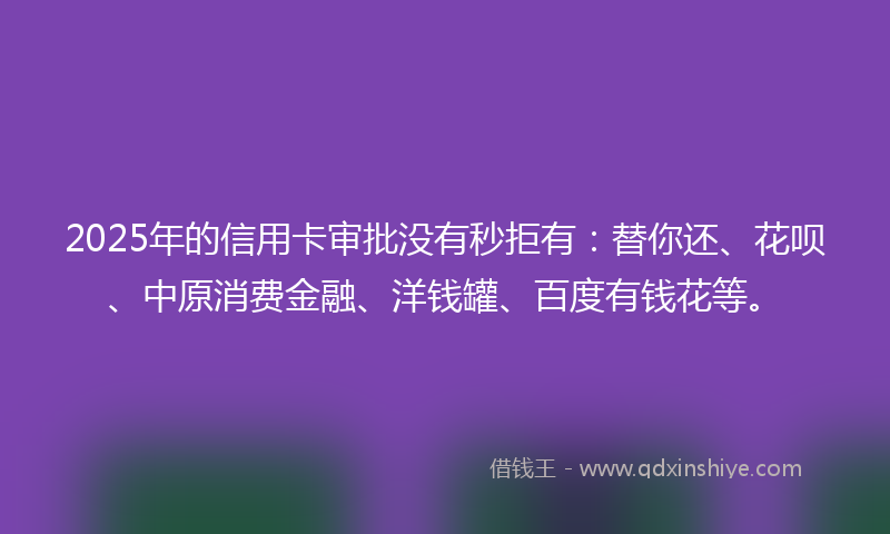 2025年的信用卡审批没有秒拒有：替你还、花呗、中原消费金融、洋钱罐、百度有钱花等。