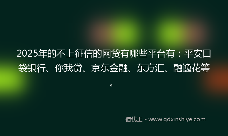 2025年的不上征信的网贷有哪些平台有：平安口袋银行、你我贷、京东金融、东方汇、融逸花等。