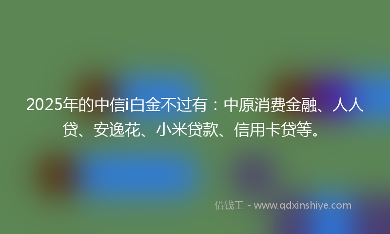 2025年的中信i白金不过有：中原消费金融、人人贷、安逸花、小米贷款、信用卡贷等。