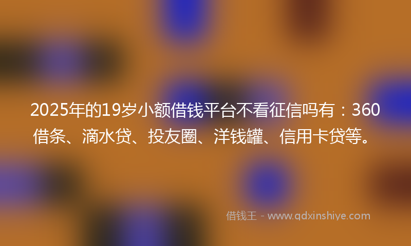 2025年的19岁小额借钱平台不看征信吗有：360借条、滴水贷、投友圈、洋钱罐、信用卡贷等。