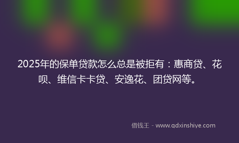2025年的保单贷款怎么总是被拒有：惠商贷、花呗、维信卡卡贷、安逸花、团贷网等。