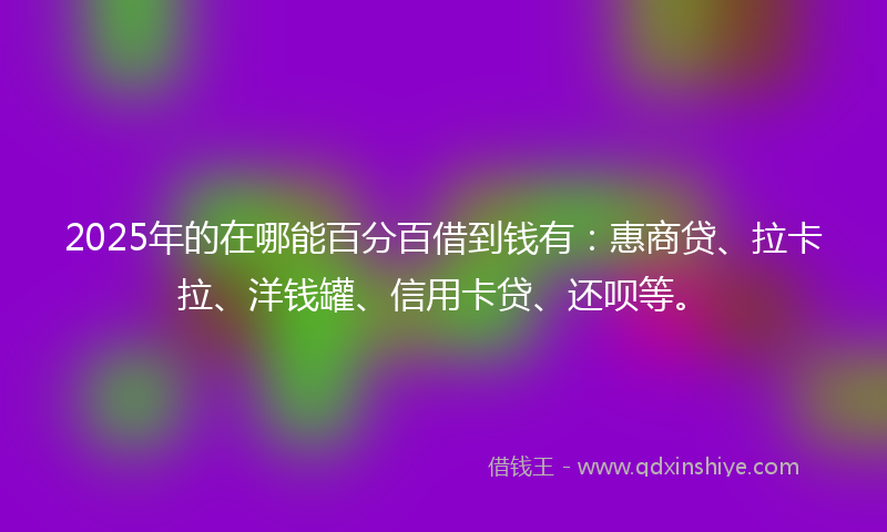 2025年的在哪能百分百借到钱有：惠商贷、拉卡拉、洋钱罐、信用卡贷、还呗等。