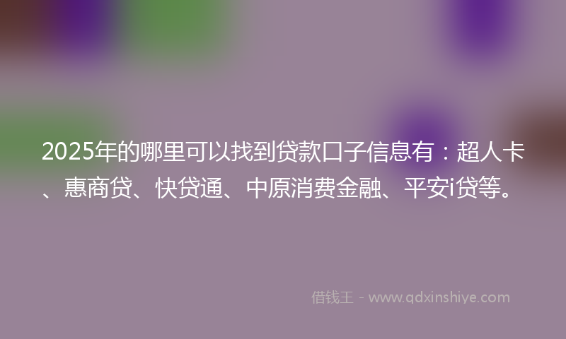 2025年的哪里可以找到贷款口子信息有：超人卡、惠商贷、快贷通、中原消费金融、平安i贷等。