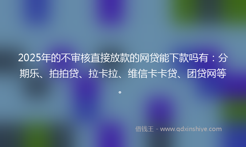 2025年的不审核直接放款的网贷能下款吗有：分期乐、拍拍贷、拉卡拉、维信卡卡贷、团贷网等。