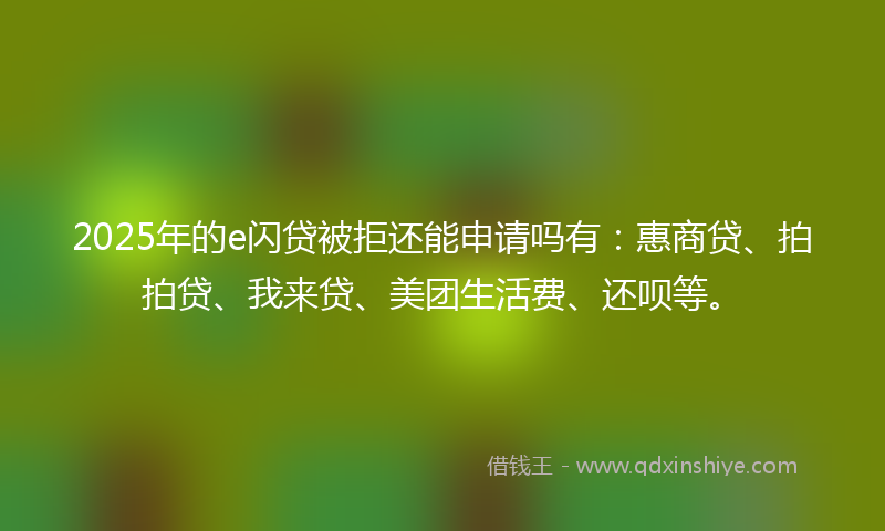 2025年的e闪贷被拒还能申请吗有：惠商贷、拍拍贷、我来贷、美团生活费、还呗等。