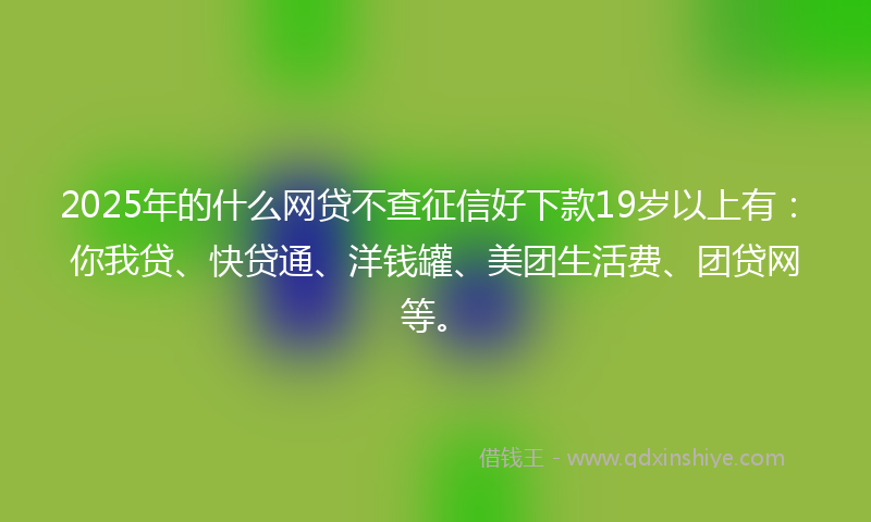 2025年的什么网贷不查征信好下款19岁以上有：你我贷、快贷通、洋钱罐、美团生活费、团贷网等。