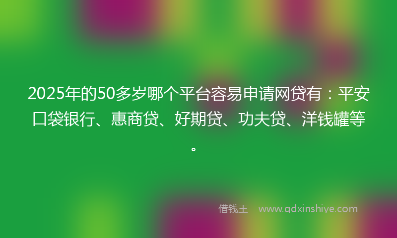 2025年的50多岁哪个平台容易申请网贷有：平安口袋银行、惠商贷、好期贷、功夫贷、洋钱罐等。