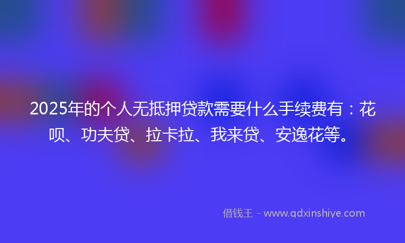 2025年的个人无抵押贷款需要什么手续费有：花呗、功夫贷、拉卡拉、我来贷、安逸花等。