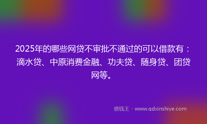2025年的哪些网贷不审批不通过的可以借款有：滴水贷、中原消费金融、功夫贷、随身贷、团贷网等。