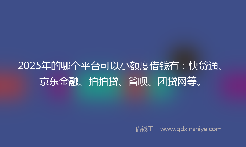2025年的哪个平台可以小额度借钱有：快贷通、京东金融、拍拍贷、省呗、团贷网等。