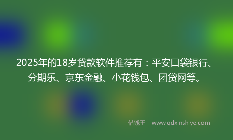 2025年的18岁贷款软件推荐有：平安口袋银行、分期乐、京东金融、小花钱包、团贷网等。