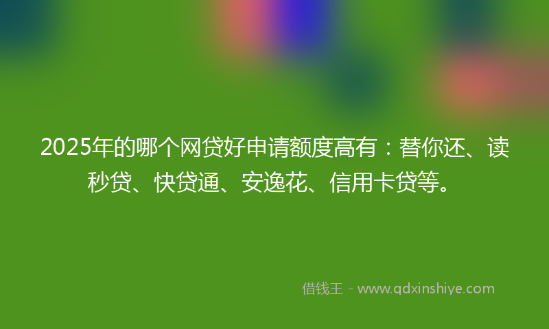 2025年的哪个网贷好申请额度高有：替你还、读秒贷、快贷通、安逸花、信用卡贷等。