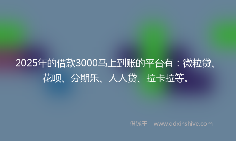 2025年的借款3000马上到账的平台有：微粒贷、花呗、分期乐、人人贷、拉卡拉等。