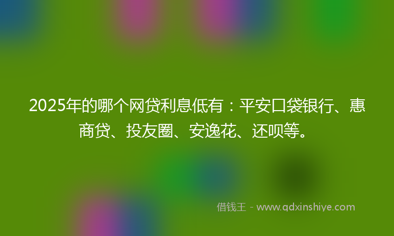 2025年的哪个网贷利息低有：平安口袋银行、惠商贷、投友圈、安逸花、还呗等。