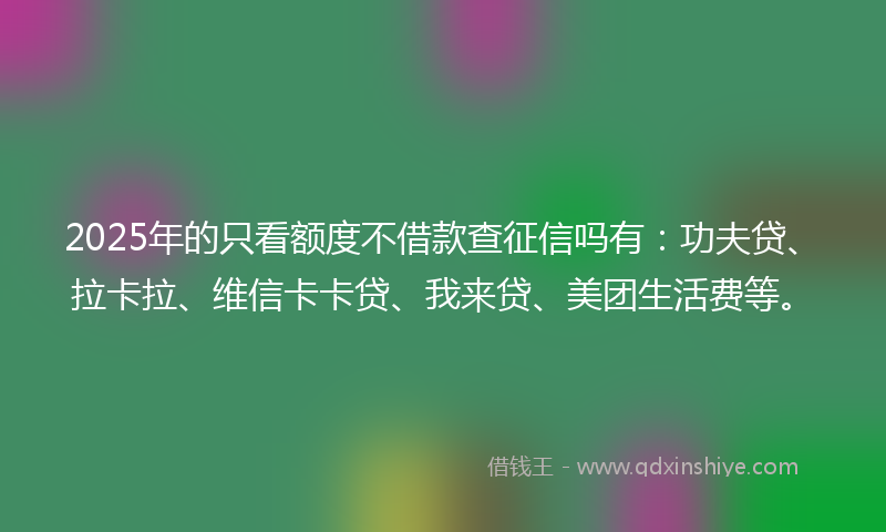 2025年的只看额度不借款查征信吗有：功夫贷、拉卡拉、维信卡卡贷、我来贷、美团生活费等。