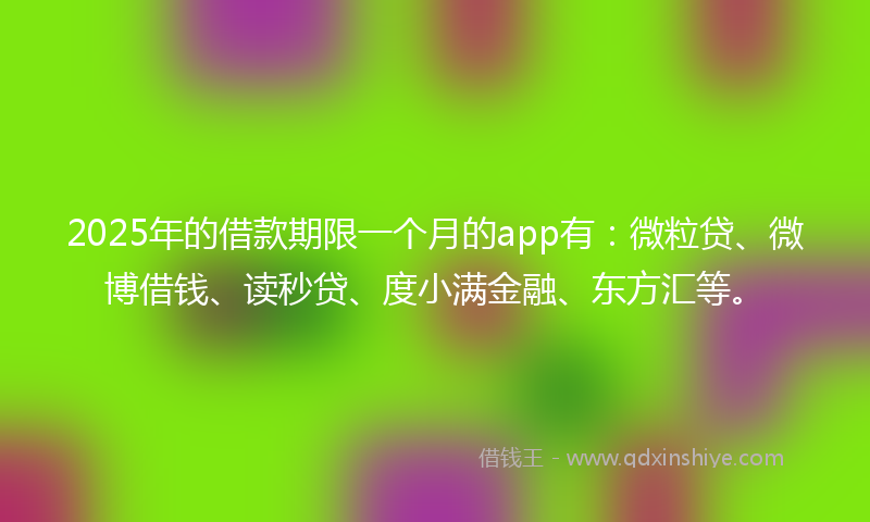 2025年的借款期限一个月的app有：微粒贷、微博借钱、读秒贷、度小满金融、东方汇等。