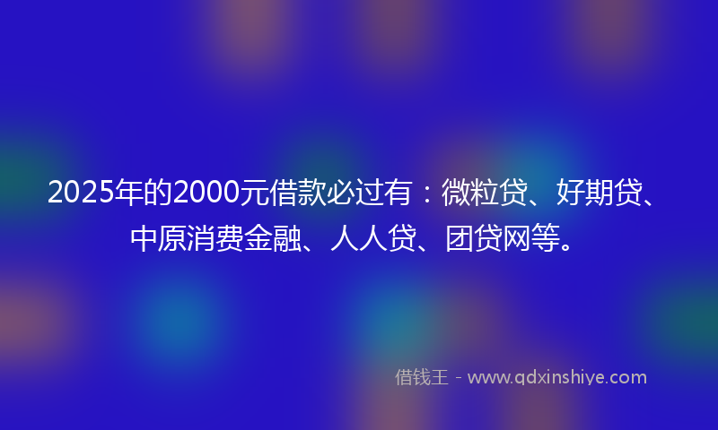 2025年的2000元借款必过有：微粒贷、好期贷、中原消费金融、人人贷、团贷网等。